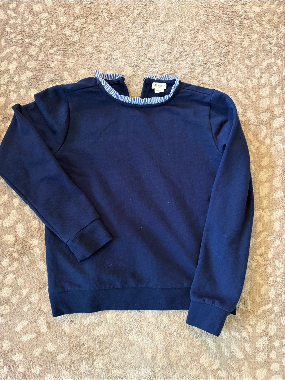 Crewcuts Navy Crewneck Sweatshirt with Striped Ruffle Collar